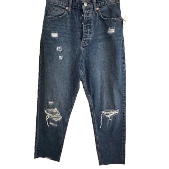 We The Free CRVY Blue High Rise Button Fly Denim Distressed Georgine Jeans 31 - Picture 1 of 10